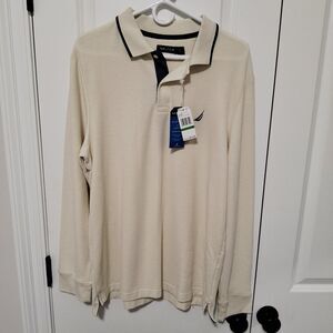 NWT Nautica Men's Performance Classic Fit Long-sleeve Polo, Beige, Size Large